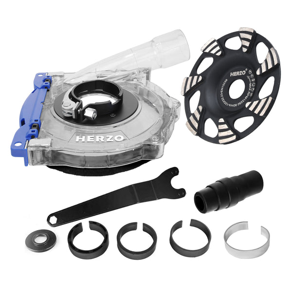 HERZO 125mm/5“ Clear Grinding Dust Shroud Kit with Diamond Turbo Cup Wheel