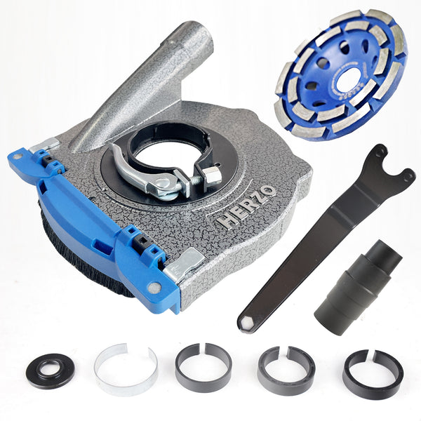 HERZO Aluminum Dust Shroud Kit 125mm + 5" Diamond Cup for 4.5"/5" Grinder